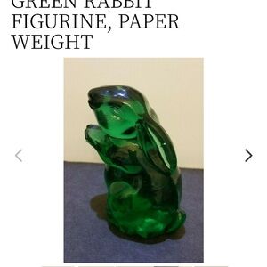 RARE VINTAGE MURANO SMALL ART GLASS GREEN RABBIT FIGURINE, PAPER WEIGHT